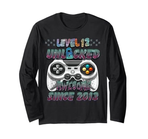 Unlocked 12. Geburtstags-T-Shirt für Gamer Boys Langarmshirt von Awesome Gamer Birthday Gifts for Boys and Girls