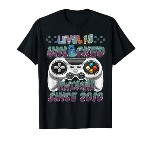Unlocked 15. Geburtstags-T-Shirt für Gamer Boys, Level 15 T-Shirt von Awesome Gamer Birthday Gifts for Boys and Girls
