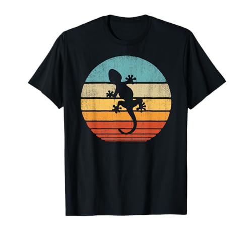 Gecko Retro Vintage 60er 70er Jahre Sonnenuntergang Eidechse Reptilien Tier Herren T-Shirt von Awesome Gecko Clothing