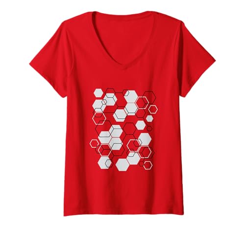 Damen Hexagon Connected Pattern Mathematik Science Graphic Design T-Shirt mit V-Ausschnitt von Awesome Geometric Shapes Tees