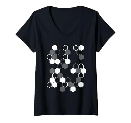 Damen Hexagon Muster Geometrische Mathematik Wissenschaft Grafikdesign T-Shirt mit V-Ausschnitt von Awesome Geometric Shapes Tees