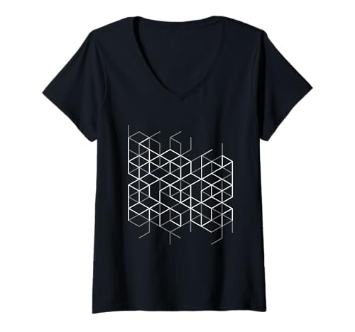Damen Hexagon Muster mit Linien Nerd Science Grafikdesign T-Shirt mit V-Ausschnitt Damen Hexagon Muster mit Linien Nerd Science Grafikdesign T-Shirt mit V-Ausschnitt von Awesome Geometric Shapes Tees
