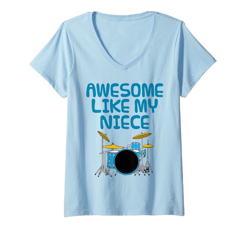 Damen Genial wie meine Nichte, Onkel Schlagzeuger Musiker T-Shirt mit V-Ausschnitt von Awesome Like My Niece, Uncle Drums By DoodleRob
