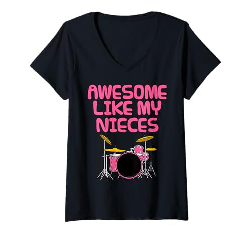 Damen Genial wie meine Nichten, Tante Onkel Schlagzeuger Musiker T-Shirt mit V-Ausschnitt von Awesome Like My Nieces Drums Musician By DoodleRob