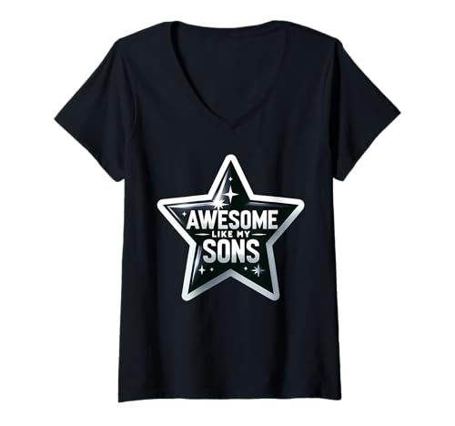 Damen Fantastisch wie meine Söhne Lustiger Vatertag Muttertag Mama Papa T-Shirt mit V-Ausschnitt von Awesome Like My Sons Funny Mom Dad Products