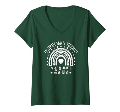 Damen Bewusstsein für psychische Gesundheit: Feiern Sie kleine Siege Design T-Shirt mit V-Ausschnitt von Awesome Mental Health Inspirational Designs
