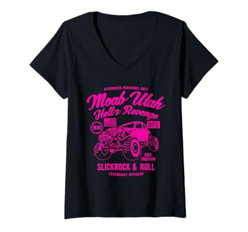 Damen Moab Utah Hells Revenge 4x4 Vintage-Design im Distressed-Stil T-Shirt mit V-Ausschnitt von Awesome Moab Utah 4x4 Designs and Souvenirs