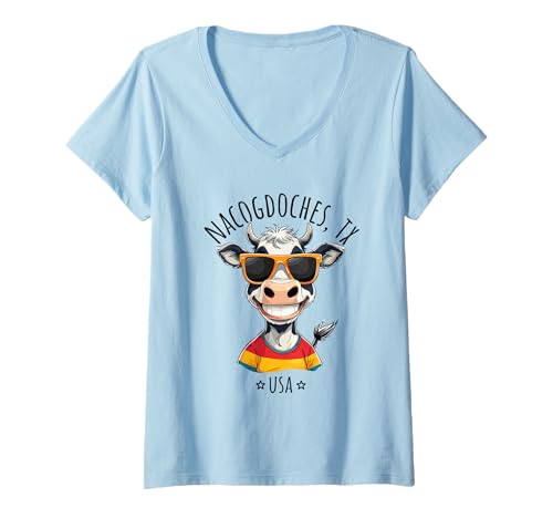 Damen Nacogdoches TX USA Lustiges Kuh-Cartoon-Design T-Shirt mit V-Ausschnitt Damen Nacogdoches TX USA Lustiges Kuh-Cartoon-Design T-Shirt mit V-Ausschnitt von Awesome Nacogdoches TX USA Designs