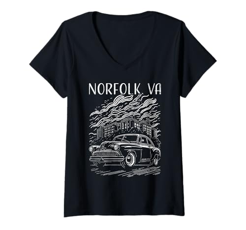 Damen Norfolk VA USA Oldtimer Industrial Vintage Design T-Shirt mit V-Ausschnitt Damen Norfolk VA USA Oldtimer Industrial Vintage Design T-Shirt mit V-Ausschnitt von Awesome Norfolk VA USA Designs and Souvenirs