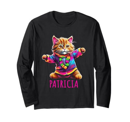 Patricia Bunte tanzende Katze, Design für Mädchen, Name Patricia Langarmshirt von Awesome Patricia Designs for Girls Name Patricia