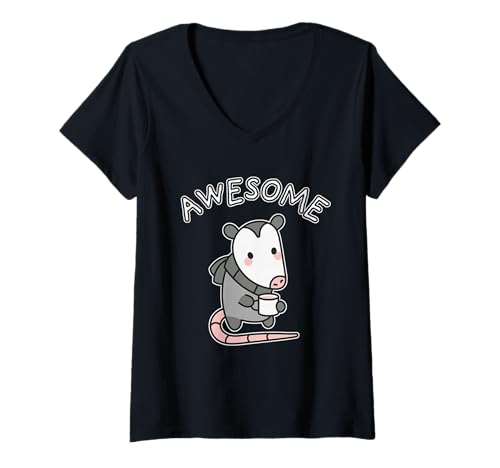 Damen Tolles Opossum lustiger Retro T-Shirt mit V-Ausschnitt von Awesome Possum Funny Retro