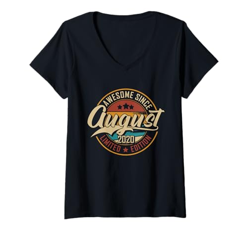 Damen Fantastisch Seit August 2020 | 5 Jahre alt | 5. Geburtstag T-Shirt mit V-Ausschnitt von Awesome Retro Birthday Outfits in August