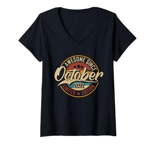 Damen Fantastisch Seit Oktober 2022 | 3 Jahre alt | 3. Geburtstag T-Shirt mit V-Ausschnitt von Awesome Retro Birthday Outfits in October