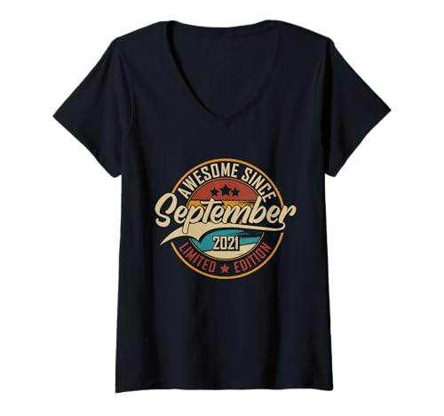 Damen Fantastisch Seit September 2021 | 4 Jahre alt | 4. Geburtstag T-Shirt mit V-Ausschnitt von Awesome Retro Birthday Outfits in September