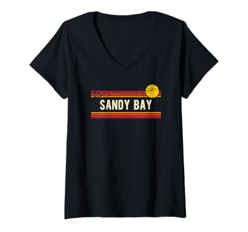 Damen Sandy Bay Retro-/Vintage-Stil, Sonnenuntergang-Design T-Shirt mit V-Ausschnitt Damen Sandy Bay Retro-/Vintage-Stil, Sonnenuntergang-Design T-Shirt mit V-Ausschnitt von Awesome Retro Sandy Bay Designs and Souvenirs