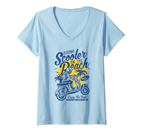Damen Roller am Strand Retro Vintage Used-Look Design T-Shirt mit V-Ausschnitt Damen Roller am Strand Retro Vintage Used-Look Design T-Shirt mit V-Ausschnitt von Awesome Retro Scooter Riders Designs and Souvenirs