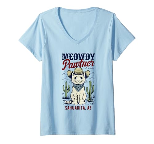 Damen Sahuarita AZ USA Lustiges Katzenmotiv Meowdy Pawtner T-Shirt mit V-Ausschnitt von Awesome Sahuarita AZ USA Designs