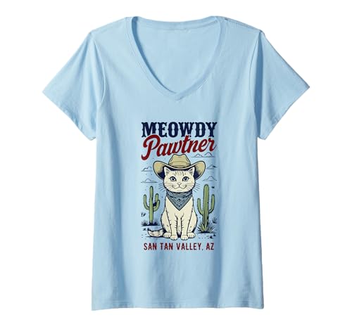 Damen San Tan Valley AZ USA Lustiges Meowdy Pawtner Katzen-Design T-Shirt mit V-Ausschnitt von Awesome San Tan Valley AZ USA Designs