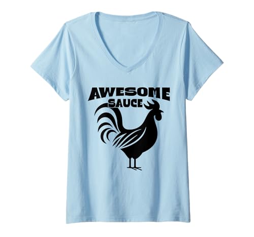 Damen Lustige tolle Sauce mit Bild von Hahn T-Shirt mit V-Ausschnitt Damen Lustige tolle Sauce mit Bild von Hahn T-Shirt mit V-Ausschnitt von Awesome Sauce with Picture of Rooster Tees