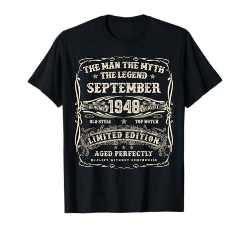 September 1948 77. Geburtstag Geschenke für Männer 77 Jahre alt Bday T-Shirt von Awesome September Birthday Tee for Men and Women