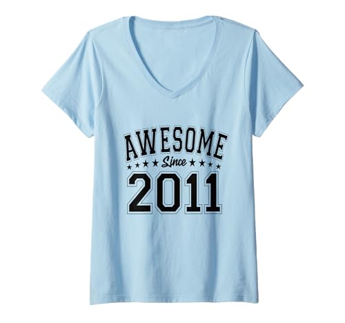 Damen Awesome Since 2011 Geburtstag Awesome Jahrgang 2011 T-Shirt mit V-Ausschnitt von Awesome Since 2011