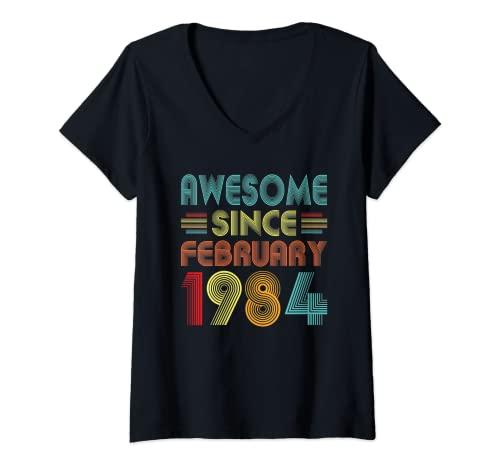 Damen 39th Birthday Gifts Awesome Since February 1984 39 Years Old T-Shirt mit V-Ausschnitt von Awesome Since February 1984 Vintage Men Women Tee