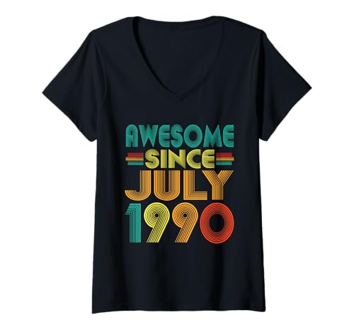 Damen Awesome Since Juli 1990 Years 35th Birthday Funny Vintage T-Shirt mit V-Ausschnitt Damen Awesome Since Juli 1990 Years 35th Birthday Funny Vintage T-Shirt mit V-Ausschnitt von Awesome Since July 1990 Years 35th Bday Tee