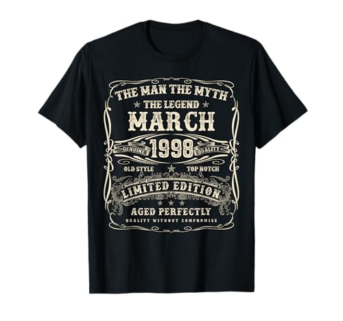 März 1998 27. Geburtstag Geschenke für Männer 27 Jahre alt Bday T-Shirt von Awesome Since March Birthday Gifts For Men