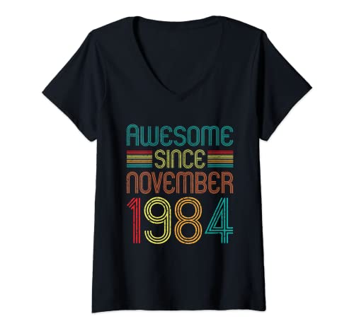 Damen Awesome Since November 1984 38th Birthday Retro 38 Years Old T-Shirt mit V-Ausschnitt von Awesome Since November 1984 Men Women Vintage Tees