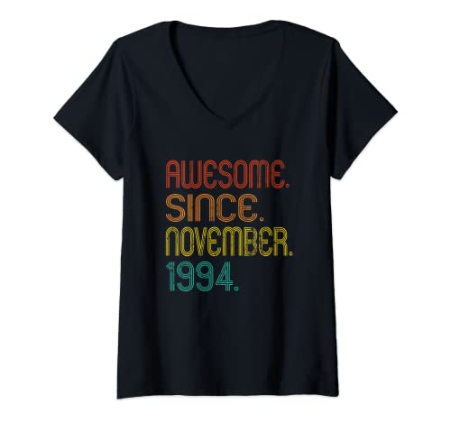 Damen Awesome Since November 1994 28th Birthday Idea 28 Years Old T-Shirt mit V-Ausschnitt von Awesome Since November 1994 Men Women Vintage Tee