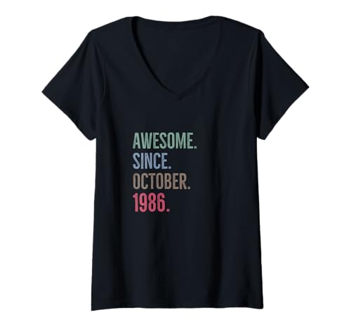 Damen Tolle Geschenkidee zum Geburtstag seit Oktober 1986 T-Shirt mit V-Ausschnitt Damen Tolle Geschenkidee zum Geburtstag seit Oktober 1986 T-Shirt mit V-Ausschnitt von Awesome Since October 1986 Age Birthday Idea