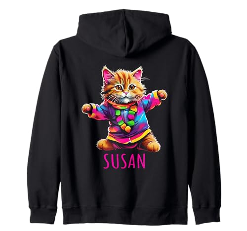 Susan Bunte tanzende Katze Design für Mädchen Name Susan Kapuzenjacke von Awesome Susan Designs for Girls Name Susan