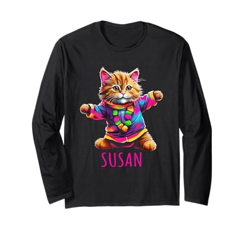 Susan Bunte tanzende Katze Design für Mädchen Name Susan Langarmshirt Susan Bunte tanzende Katze Design für Mädchen Name Susan Langarmshirt von Awesome Susan Designs for Girls Name Susan