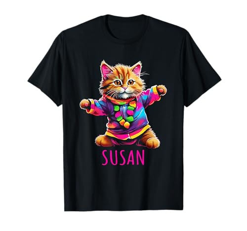 Susan Bunte tanzende Katze Design für Mädchen Name Susan T-Shirt von Awesome Susan Designs for Girls Name Susan