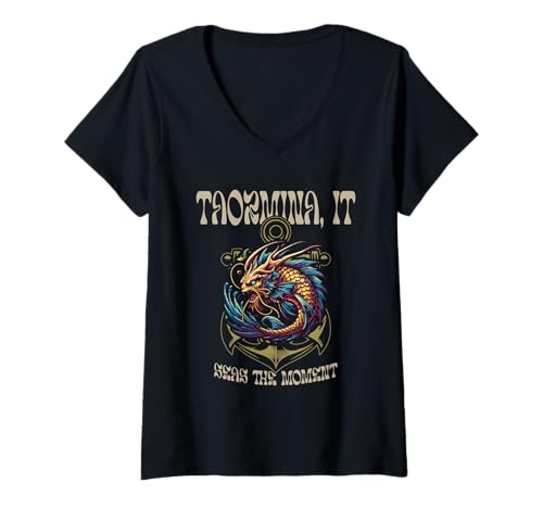 Damen Taormina, Italien, Seas The Moment, klassisches Seeschlangendesign T-Shirt mit V-Ausschnitt Damen Taormina, Italien, Seas The Moment, klassisches Seeschlangendesign T-Shirt mit V-Ausschnitt von Awesome Taormina Italy Designs and Souvenirs