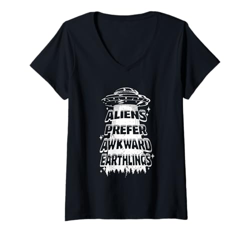 Damen Aliens Prefer Awkward Earthlings Lustiges UFO-Retro-Design T-Shirt mit V-Ausschnitt Damen Aliens Prefer Awkward Earthlings Lustiges UFO-Retro-Design T-Shirt mit V-Ausschnitt von Awesome UFO UAP Alien Designs and Souvenirs