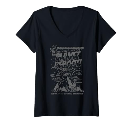 Damen Lustiges UFO Aliens Comic Style Retro Design T-Shirt mit V-Ausschnitt Damen Lustiges UFO Aliens Comic Style Retro Design T-Shirt mit V-Ausschnitt von Awesome UFO UAP Alien Designs and Souvenirs