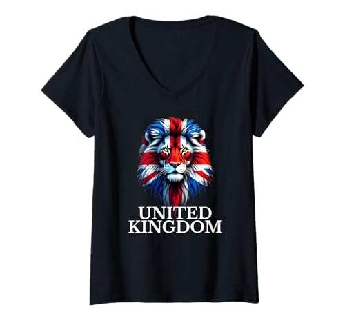 Damen UK-Flagge, Design Union Jack Großbritannien T-Shirt mit V-Ausschnitt Damen UK-Flagge, Design Union Jack Großbritannien T-Shirt mit V-Ausschnitt von Awesome UK Designs