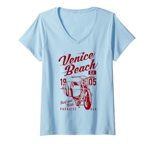 Damen Venice Beach, Kalifornien, Retro-Design im Vintage-Stil T-Shirt mit V-Ausschnitt von Awesome Venice Beach CA Souvenirs and Designs