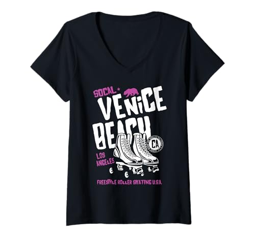 Damen Venice Beach California Retro Rollschuh Design T-Shirt mit V-Ausschnitt Damen Venice Beach California Retro Rollschuh Design T-Shirt mit V-Ausschnitt von Awesome Venice Beach CA Souvenirs and Designs