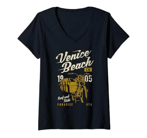 Damen Venice Beach California Retro Vintage Used-Look T-Shirt mit V-Ausschnitt Damen Venice Beach California Retro Vintage Used-Look T-Shirt mit V-Ausschnitt von Awesome Venice Beach CA Souvenirs and Designs