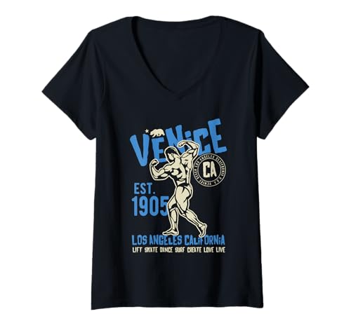 Damen Venedig Est. 1905 California Retro Vintage Design T-Shirt mit V-Ausschnitt von Awesome Venice Los Angeles CA Souvenir Designs