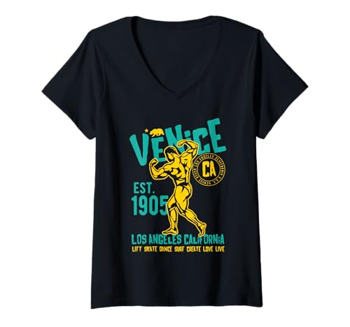Damen Venedig Est. 1905 California Retro Vintage Design T-Shirt mit V-Ausschnitt von Awesome Venice Los Angeles CA Souvenir Designs
