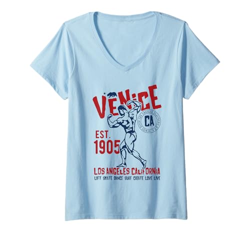Damen Venedig Est. 1905 California Retro Vintage Design T-Shirt mit V-Ausschnitt von Awesome Venice Los Angeles CA Souvenir Designs