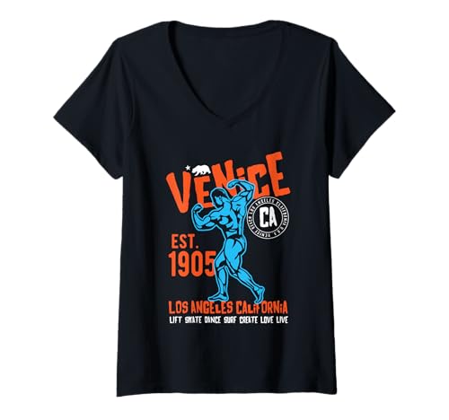 Damen Venedig Est. 1905 California Retro Vintage Design T-Shirt mit V-Ausschnitt von Awesome Venice Los Angeles CA Souvenir Designs