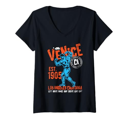 Damen Venedig Est. 1905 California Retro Vintage Used-Look T-Shirt mit V-Ausschnitt von Awesome Venice Los Angeles CA Souvenir Designs
