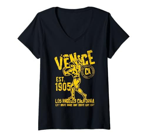 Damen Venedig Est. 1905 California Retro Vintage Used-Look T-Shirt mit V-Ausschnitt von Awesome Venice Los Angeles CA Souvenir Designs