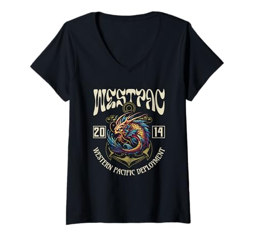 Damen Westpac 2014 für Western Pacific Deployment 2014 Sailor T-Shirt mit V-Ausschnitt Damen Westpac 2014 für Western Pacific Deployment 2014 Sailor T-Shirt mit V-Ausschnitt von Awesome Veteran Sailor Designs and Memorabilia