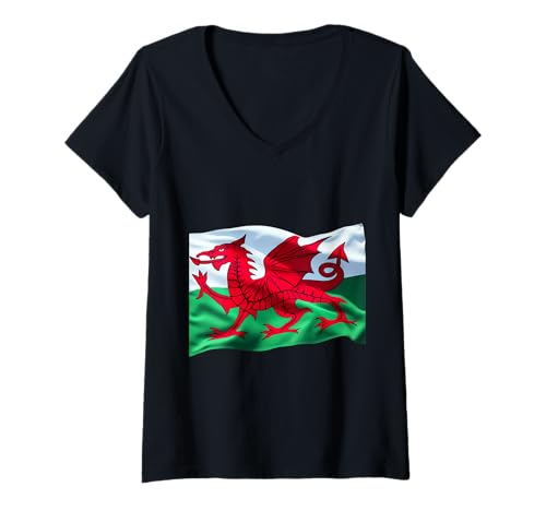 Damen Walisische Flagge Design Wales-Liebhaber Wales Flagge T-Shirt mit V-Ausschnitt Damen Walisische Flagge Design Wales-Liebhaber Wales Flagge T-Shirt mit V-Ausschnitt von Awesome Wales Designs
