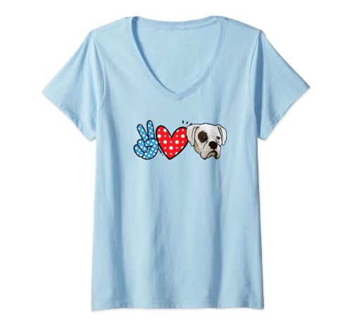 Damen Friedensliebe Hunde-Geschenk für Boxer / Welpen, Weiß T-Shirt mit V-Ausschnitt von Awesome White Boxer Dog Accessories
